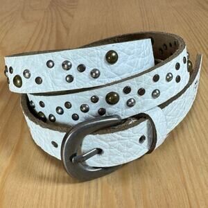 VTG Y2K Ed Hardy Womens Belt White Leather Studded Thin Handmade Grunge Large